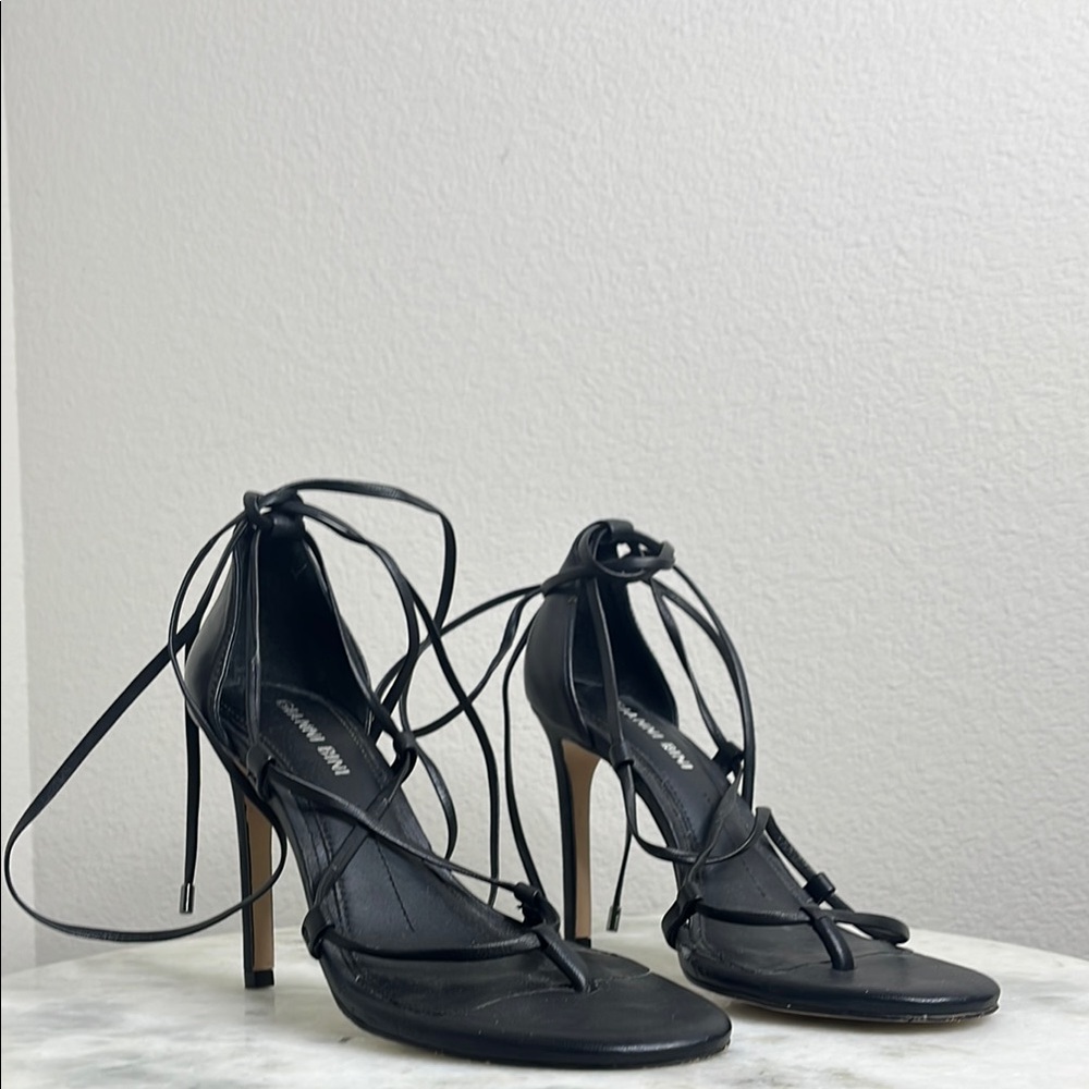 Gianni Bini Black Stiletto Heels with Strappy Design